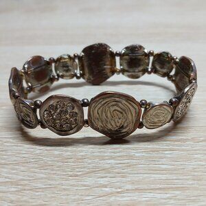 Vintage Bronze Tone Brown Flat Bead Stretch Bracelet Cuff #27